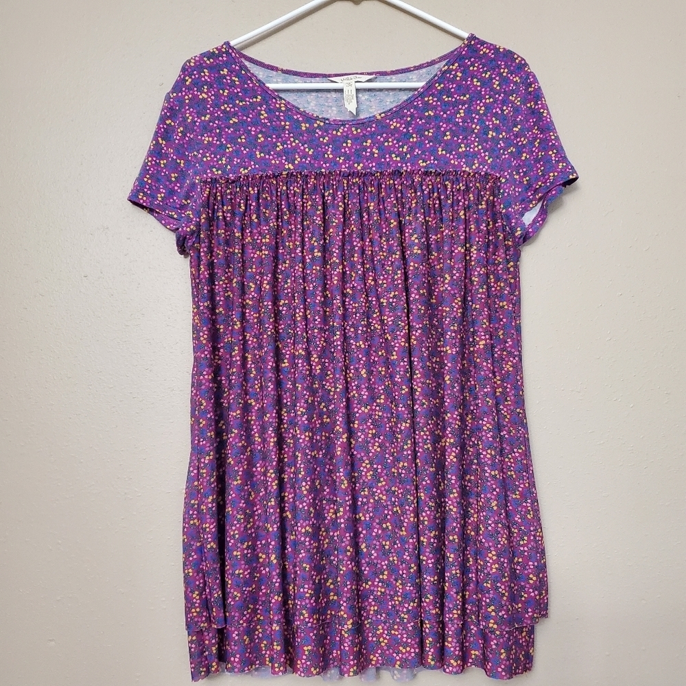 Matilda Jane Walking On A Cloud Purple Floral Top Size Medium Short Sleeve